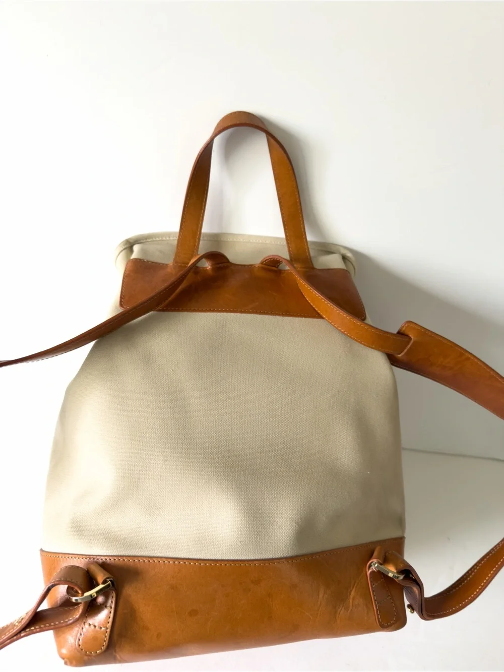 Mansur Gavriel Canvas Mini Backpack Tan Leather Flap Bag  Creme & Cammello